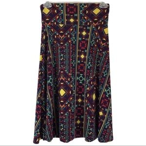 LuLaRoe Azure Skirt Pattern Brown Yellow Purple XS
